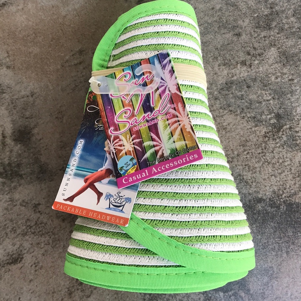 NWT Sun N Sand Roll Up Green & White Striped Visor